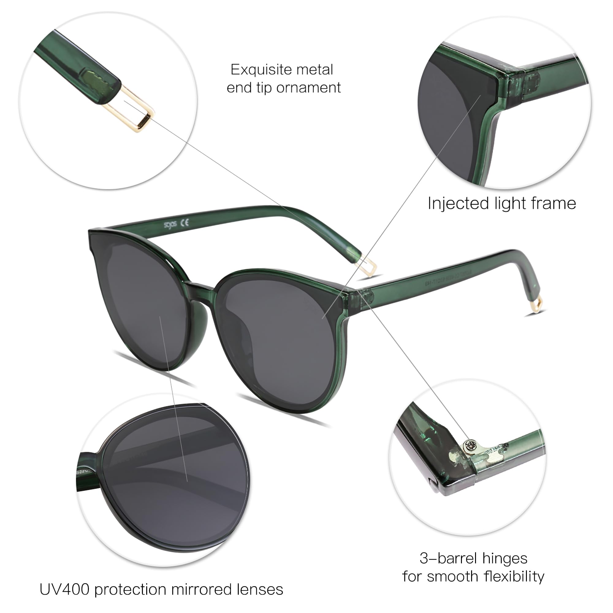 SOJOS Fashion Round Sunglasses for Women Men Oversized Vintage Shades SJ2057 - Image 4