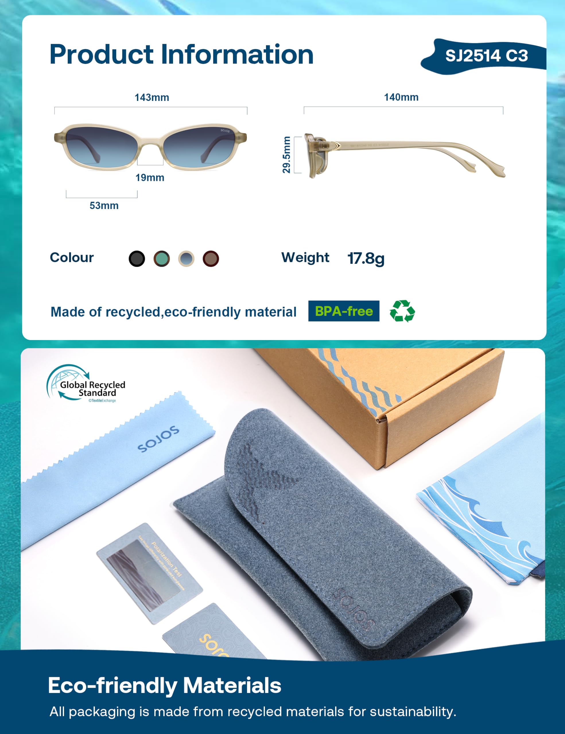 SOJOS Ocean Collection Rectangle Polarized Sunglasses Women Men Retro Lightweight Narrow Trendy Cat Eye Sunnies, Apex - Image 4