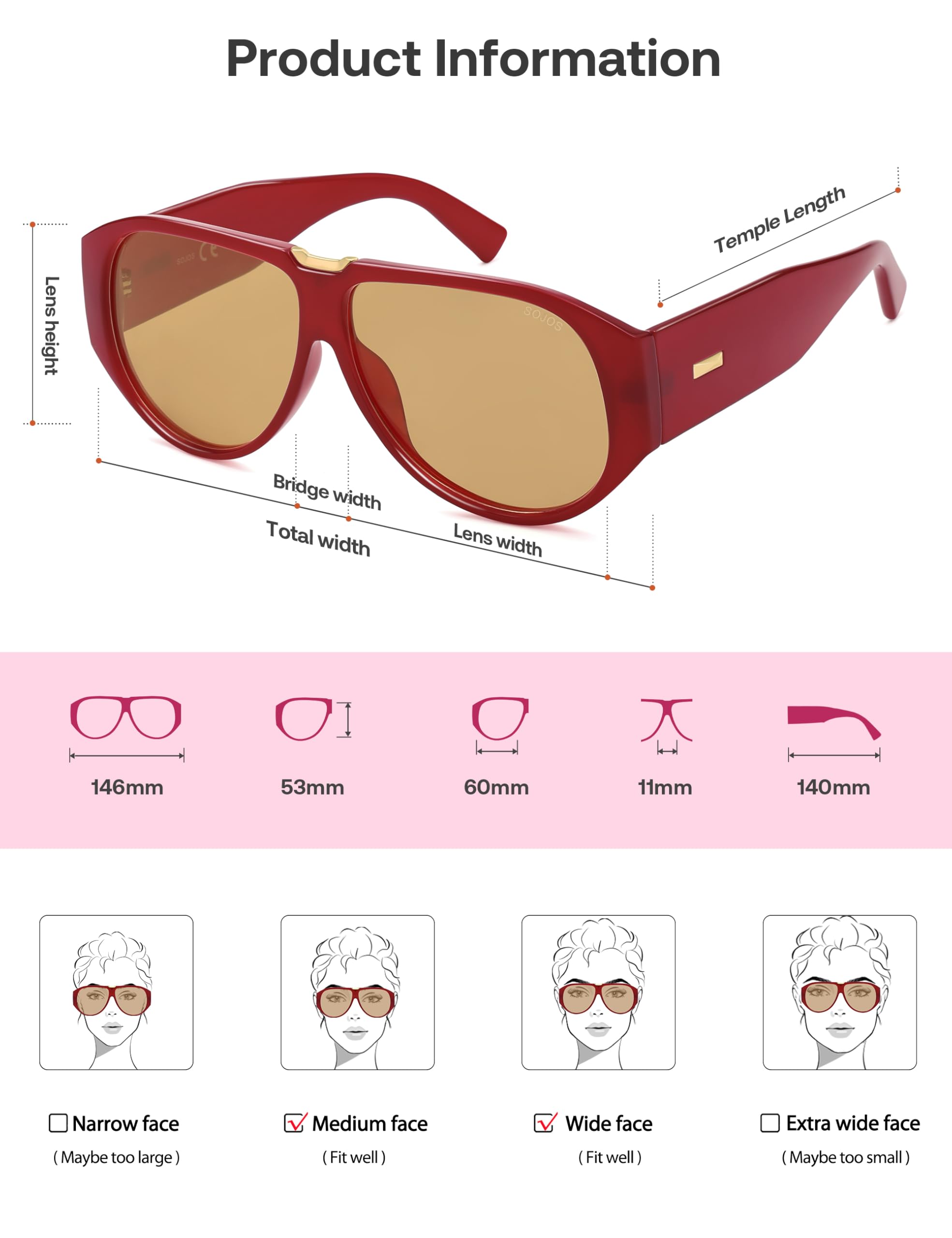 SOJOS Oversized Aviator Sunglasses Polarized Womens Mens Retro Trendy Vintage Big Square Shield SJ2392 - Image 6