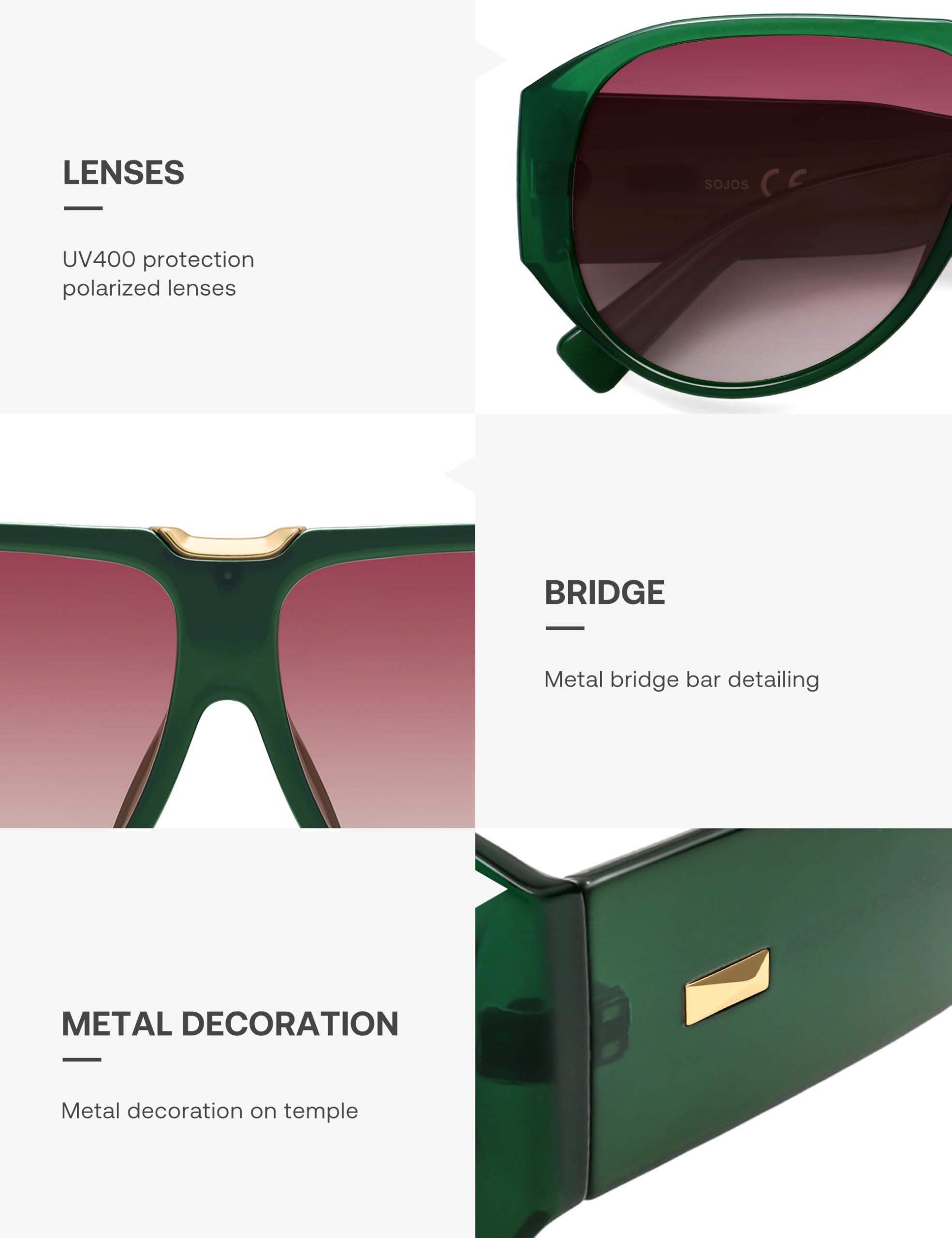 SOJOS Oversized Aviator Sunglasses Polarized Womens Mens Retro Trendy Vintage Big Square Shield SJ2392 - Image 5