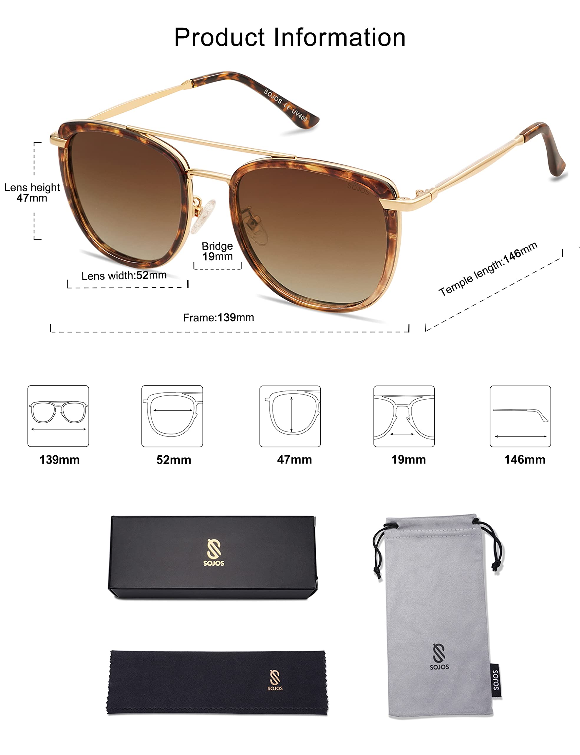 SOJOS Retro Aviator Square Polarized Sunglasses For Women Men,Vintage Women's Sun Glasses Shades UV400 SJ2180 - Image 5