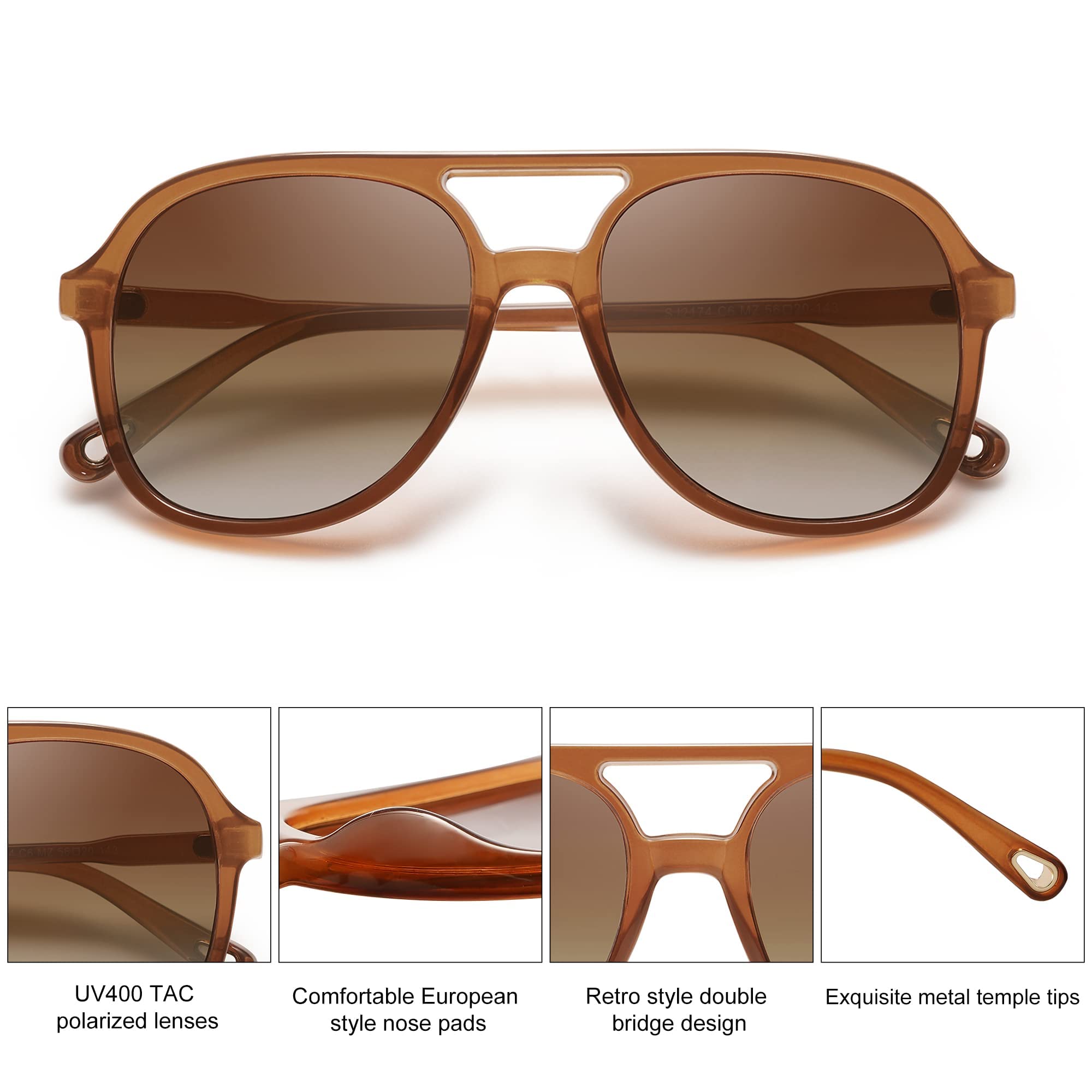SOJOS Retro Polarized Aviator Sunglasses Womens Mens Classic 70s 80s Vintage Trendy Square Aviators SJ2174 - Image 4