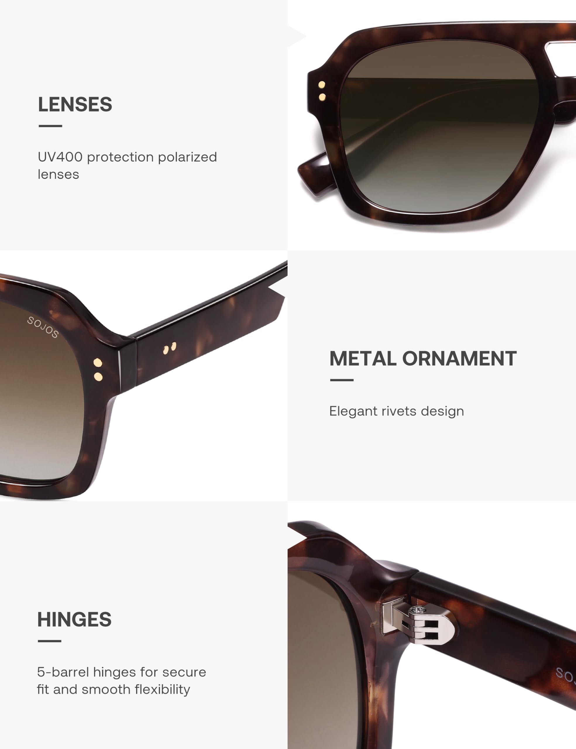 SOJOS Retro Thick Polarized Aviator Sunglasses for Women Men, Large Trendy Bold Square Pilot Shades SJ2385 - Image 5