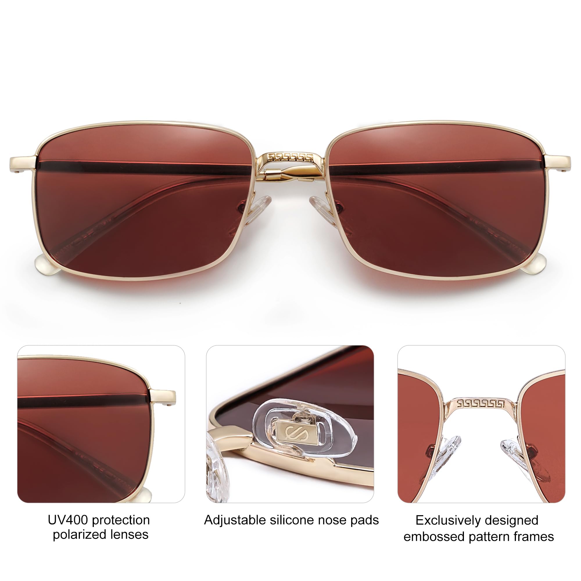 SOJOS Retro Vintage Rectangle Polarized Sunglasses Mens Womens Classic UV400 Metal Sunnies SJ1215 - Image 3