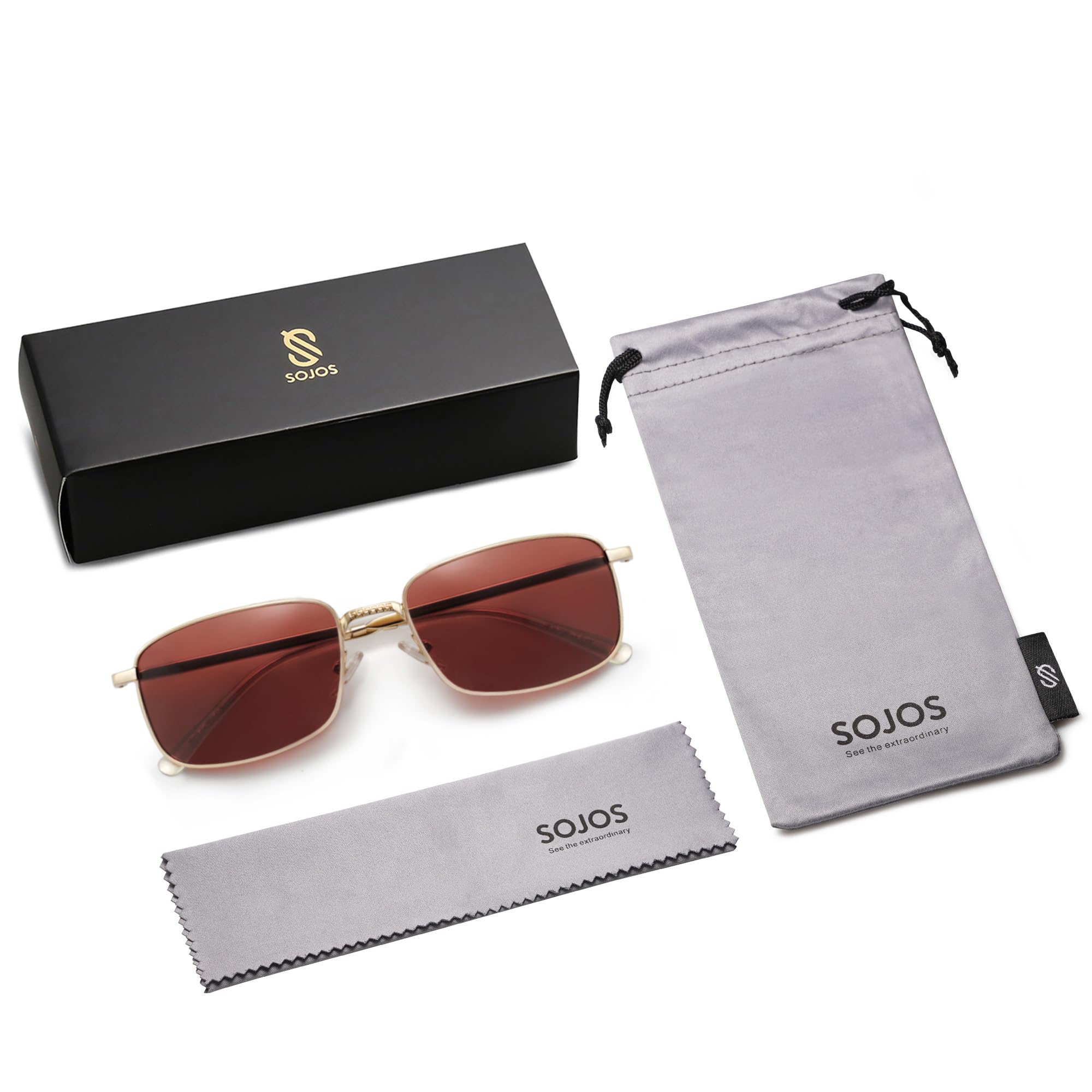 SOJOS Retro Vintage Rectangle Polarized Sunglasses Mens Womens Classic UV400 Metal Sunnies SJ1215 - Image 5