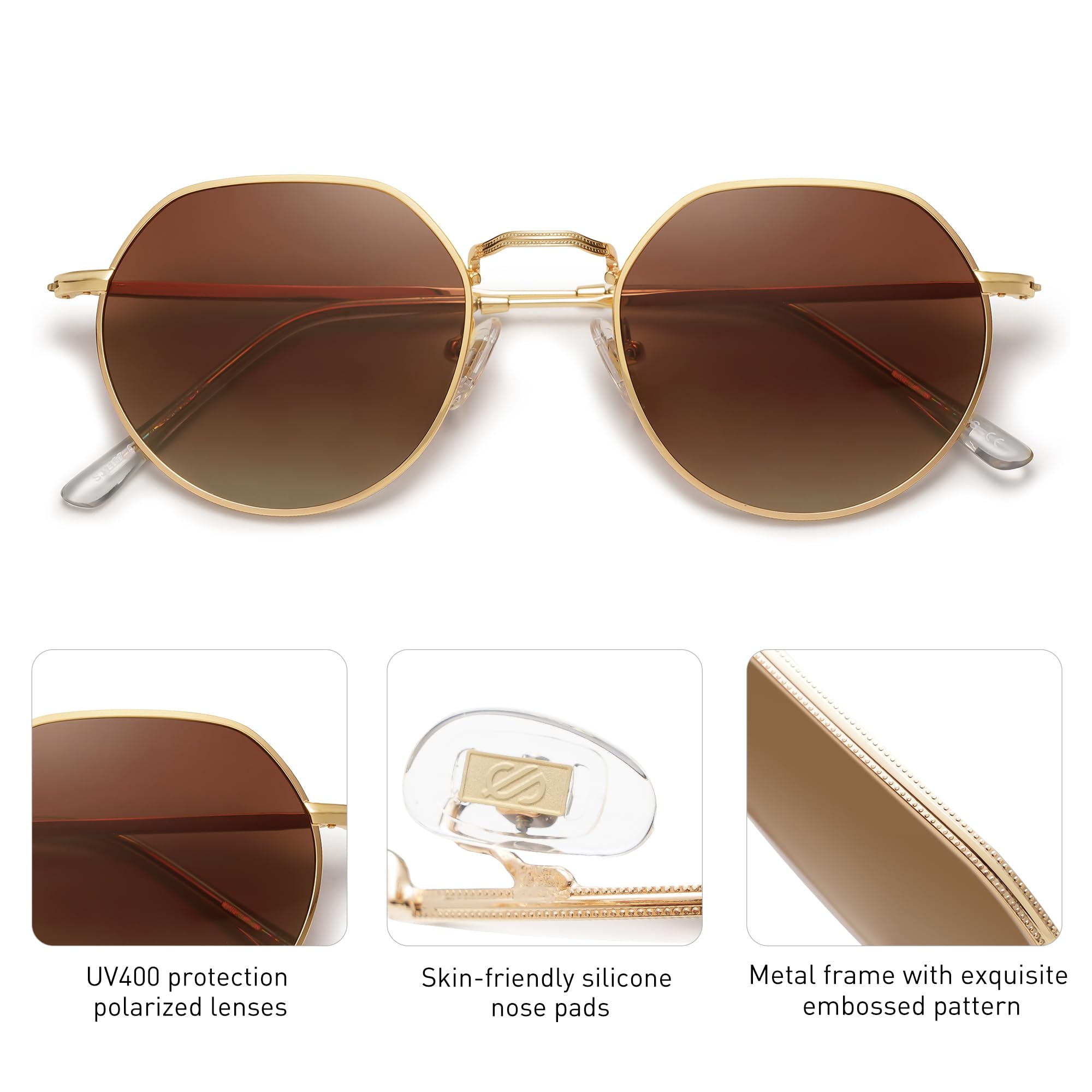 SOJOS Round Polygon Polarized Sunglasses for Women Men Retro Classic Vintage Panto Octagonal Shades SJ1157 - Image 5
