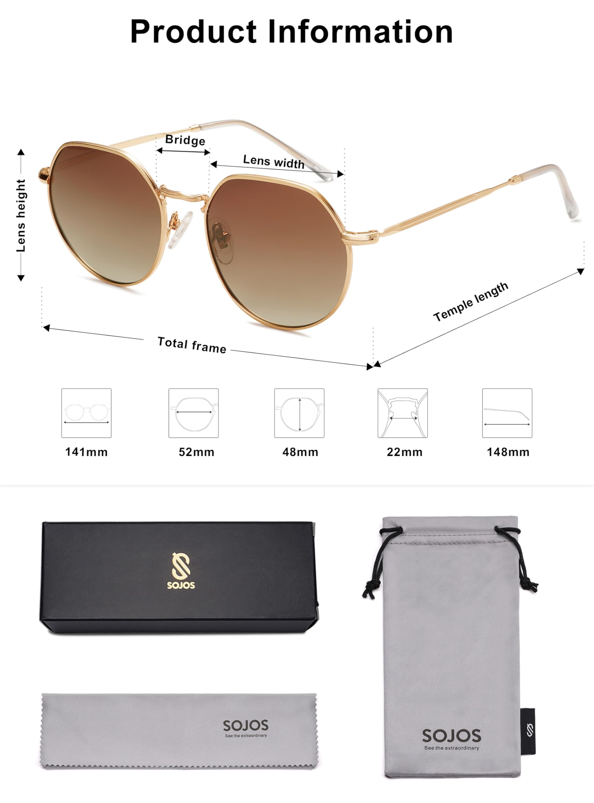 SOJOS Round Polygon Polarized Sunglasses for Women Men Retro Classic Vintage Panto Octagonal Shades SJ1157 - Image 6