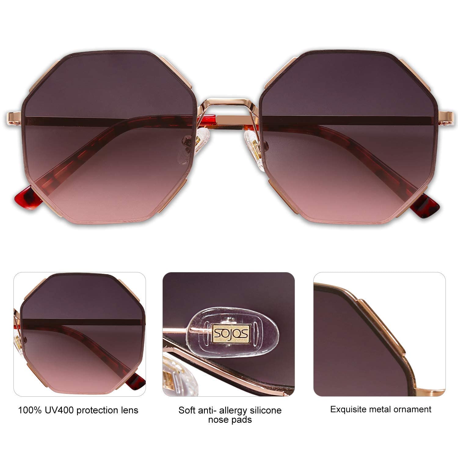SOJOS Sunglasses for Women Men Classic Retro Polygon Shades UV400 - Image 4