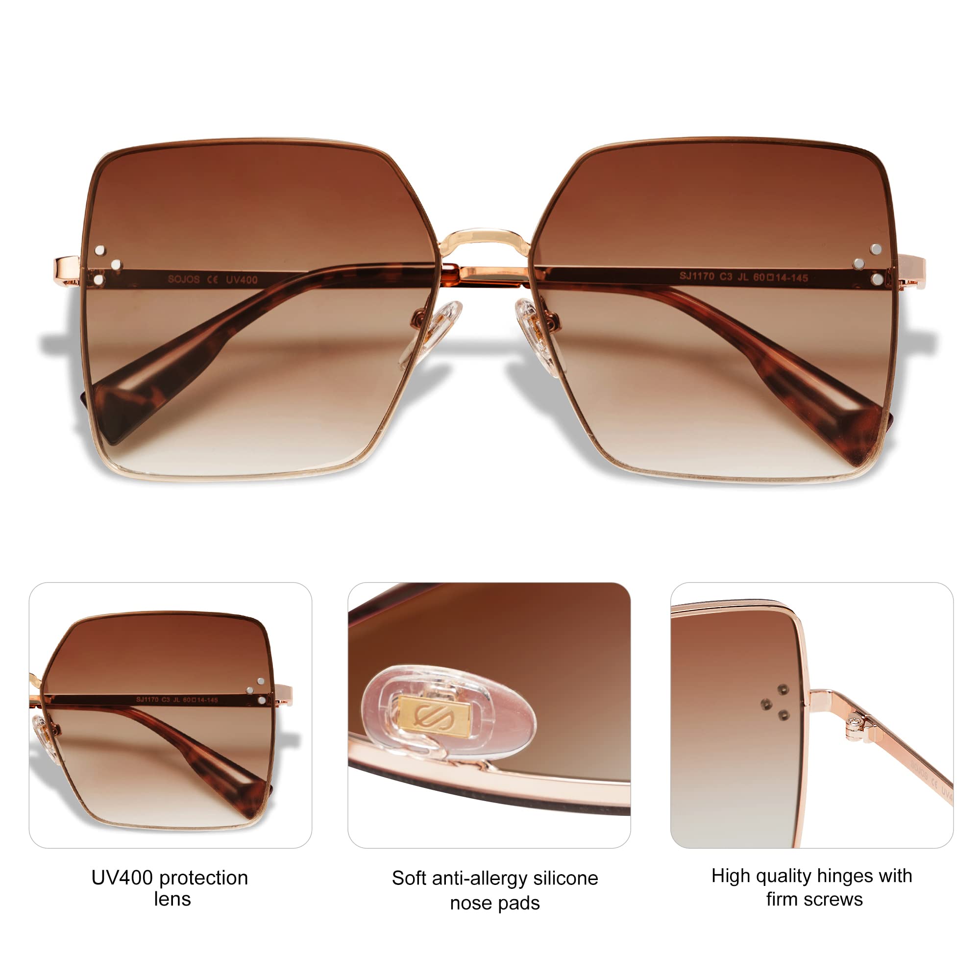 SOJOS Trendy Square Sunglasses Womens Big Oversized Designer Style UV Protection Sunnies Shades Lunettes de Soleil SJ1170 - Image 4