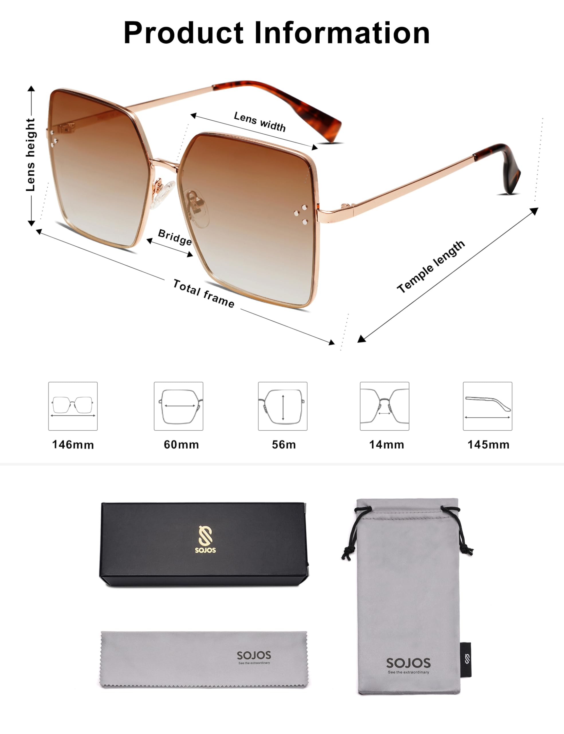 SOJOS Trendy Square Sunglasses Womens Big Oversized Designer Style UV Protection Sunnies Shades Lunettes de Soleil SJ1170 - Image 5