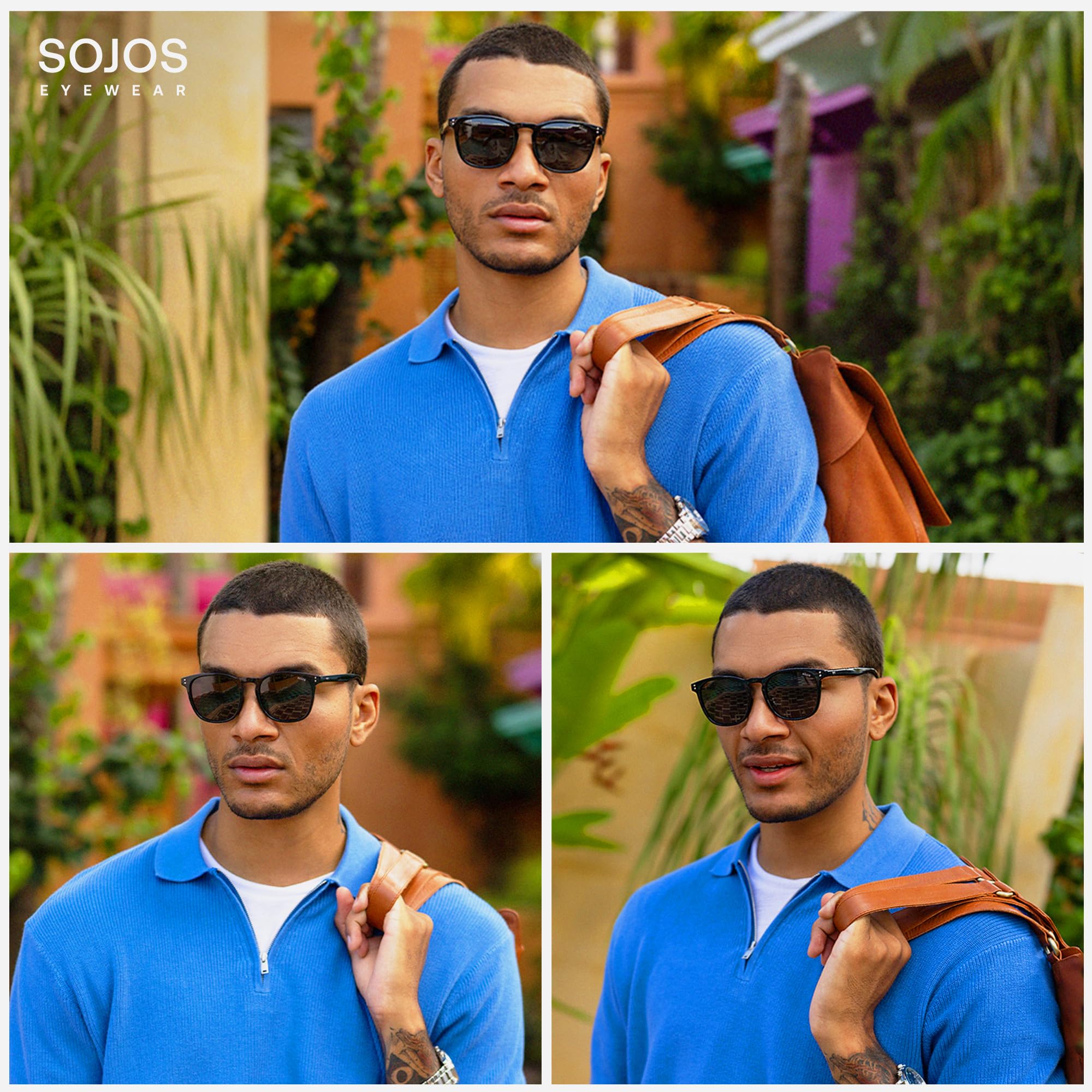 SOJOS Unisex Rounded Square Polarized Sunglasses TR90 Frame UV400 Protection Lightweight Retro for Women & Men - Image 3