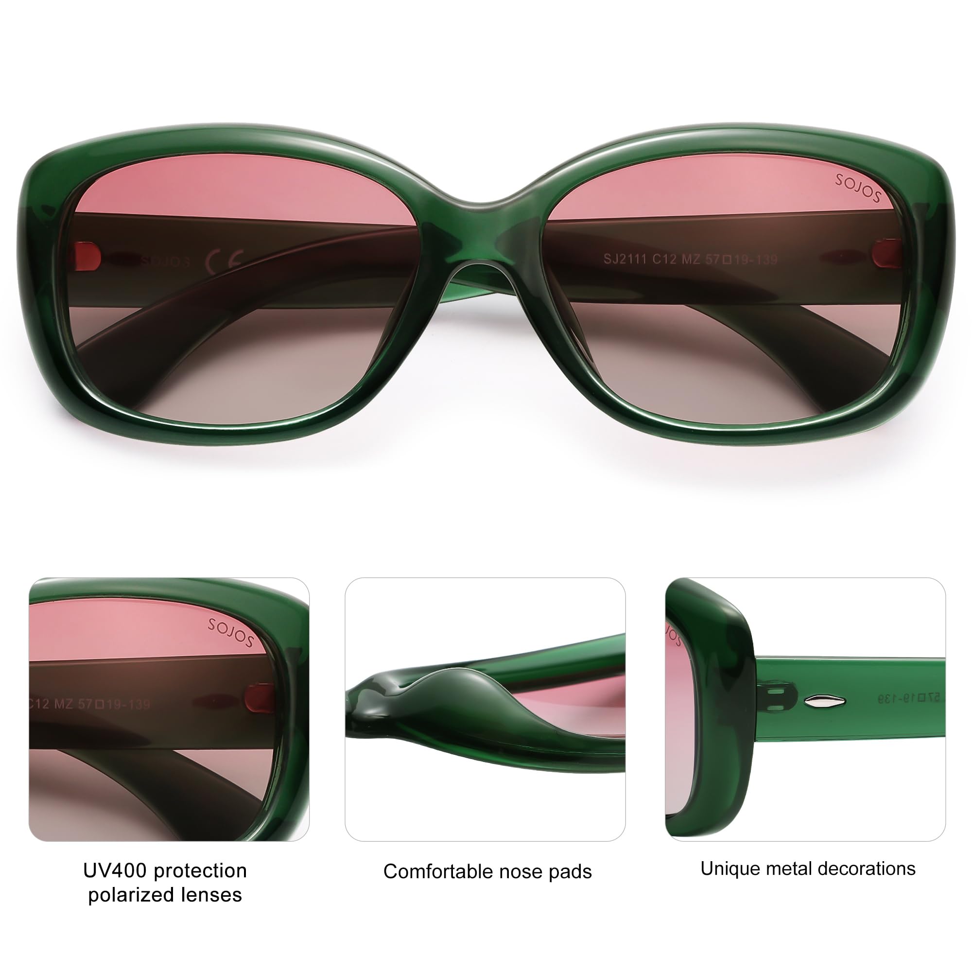 SOJOS Vintage Square Sunglasses for Women Polarized UV Protection Havana Frame SJ2111 - Image 4